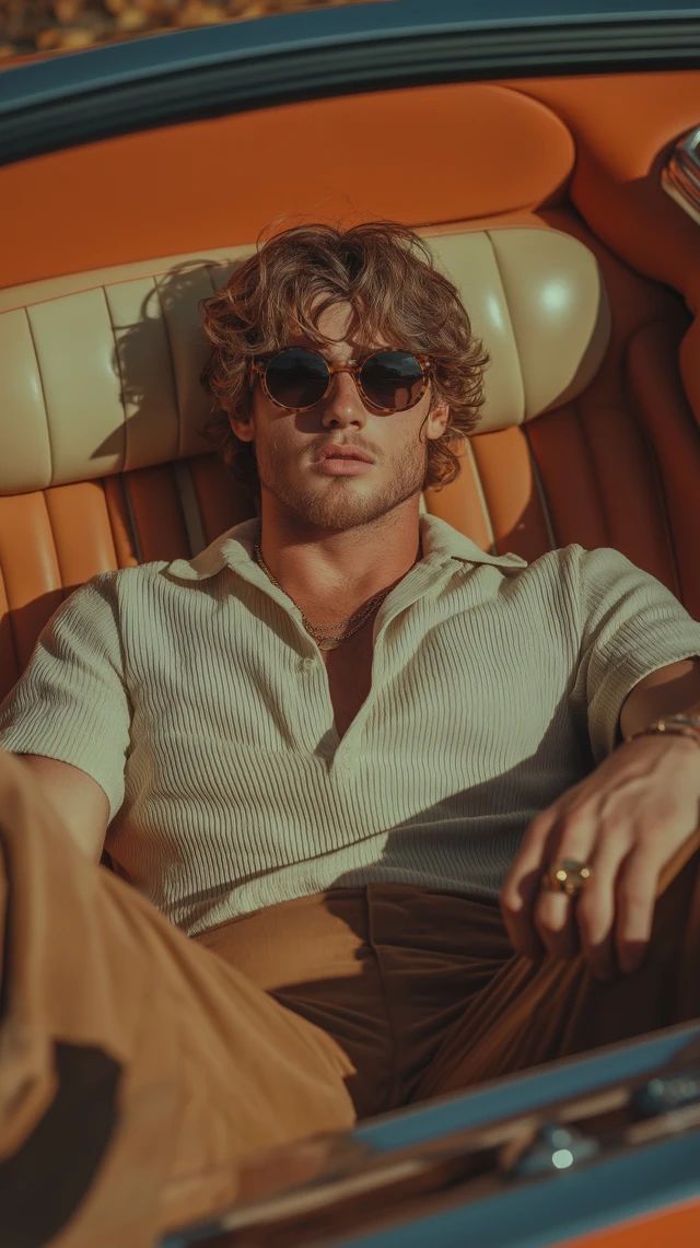 Driver at ease in a vintage American convertible